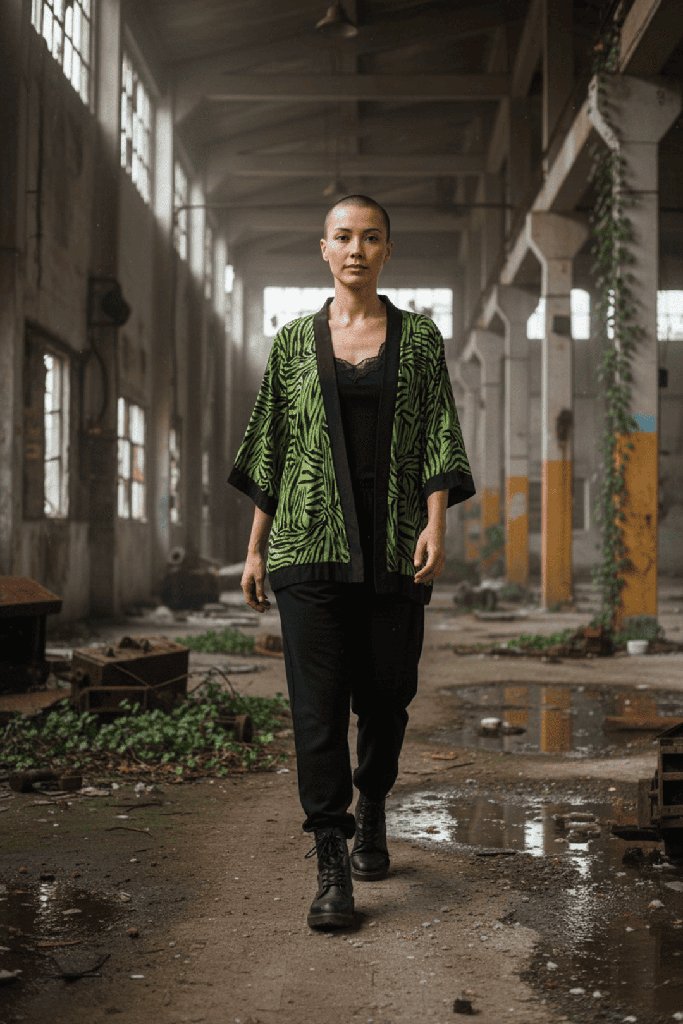 Kimono Tajogaite cebra verde