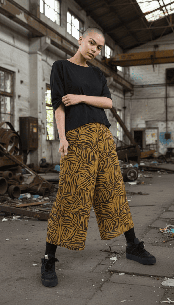 Pantalón pirata Célebes cebra mostaza