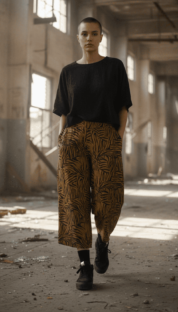 Pantalón pirata Célebes cebra mostaza
