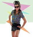 Camisa Song Kol animal print amarilla y azul