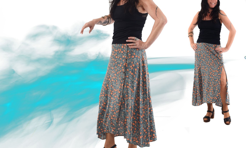 Falda Isfahán flores naranjas