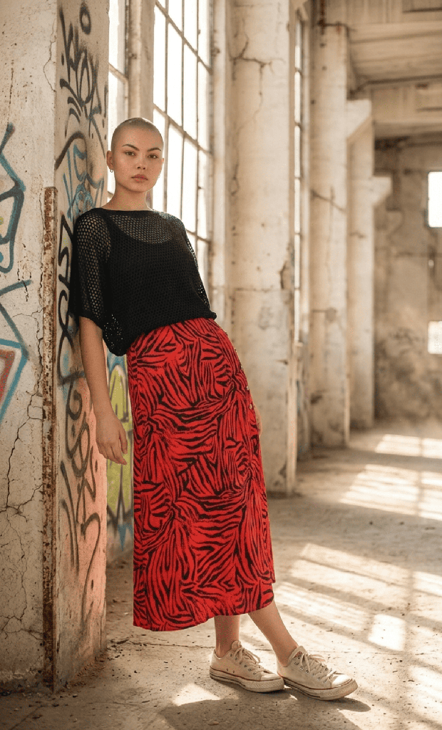 Falda Isfahán Cebra rojo