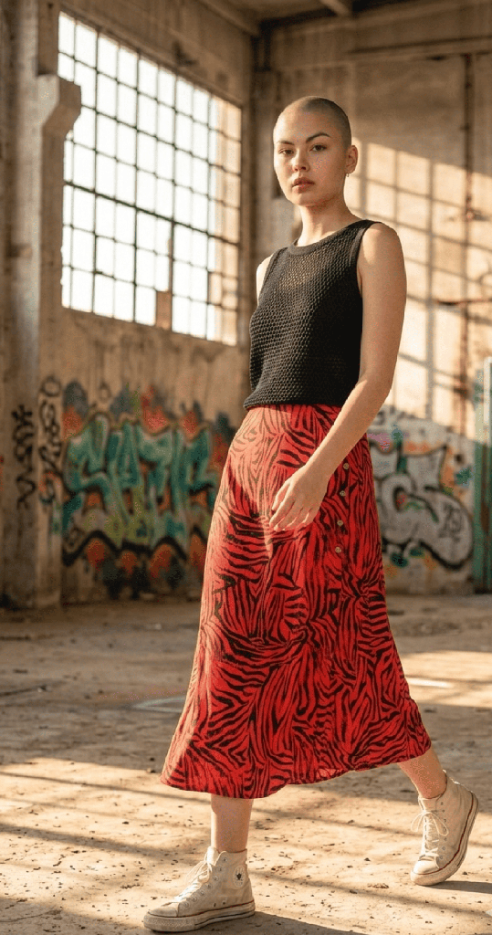 Falda Isfahán Cebra rojo