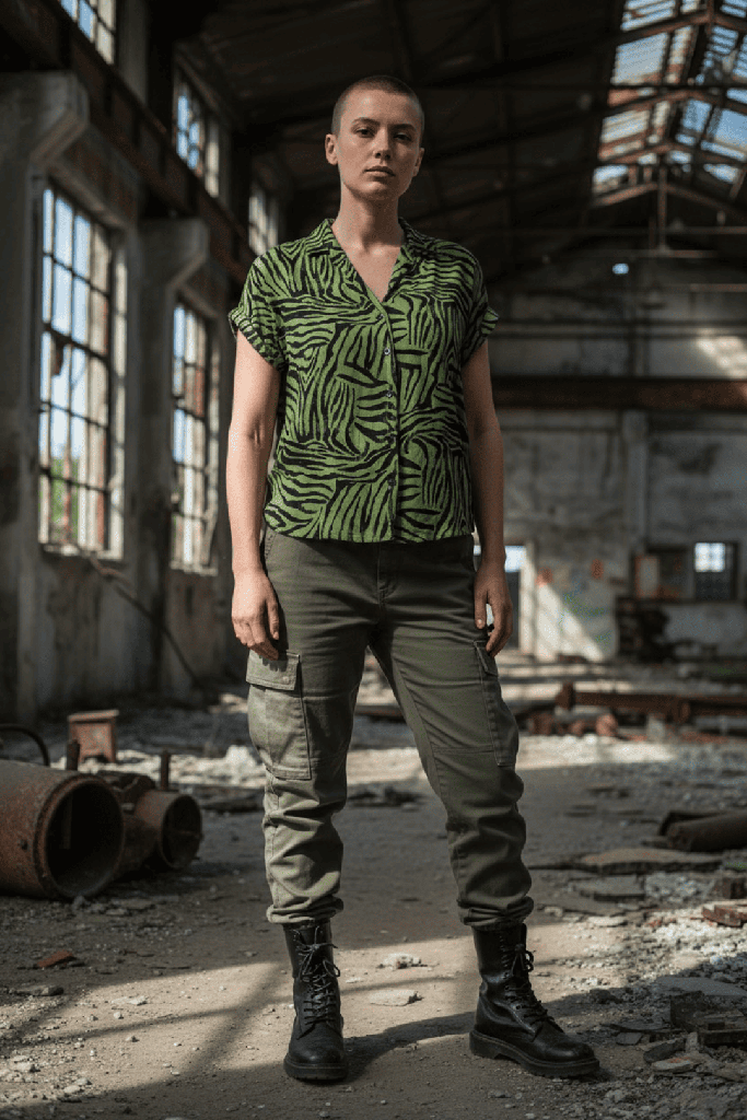 Camisa Hatta cebra verde