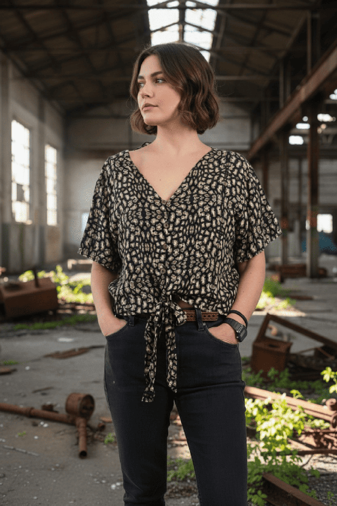 Camisa Alnif animal print negro