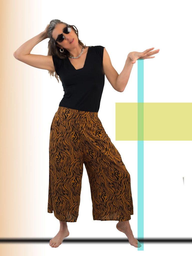 Pantalón pirata Célebes cebra mostaza