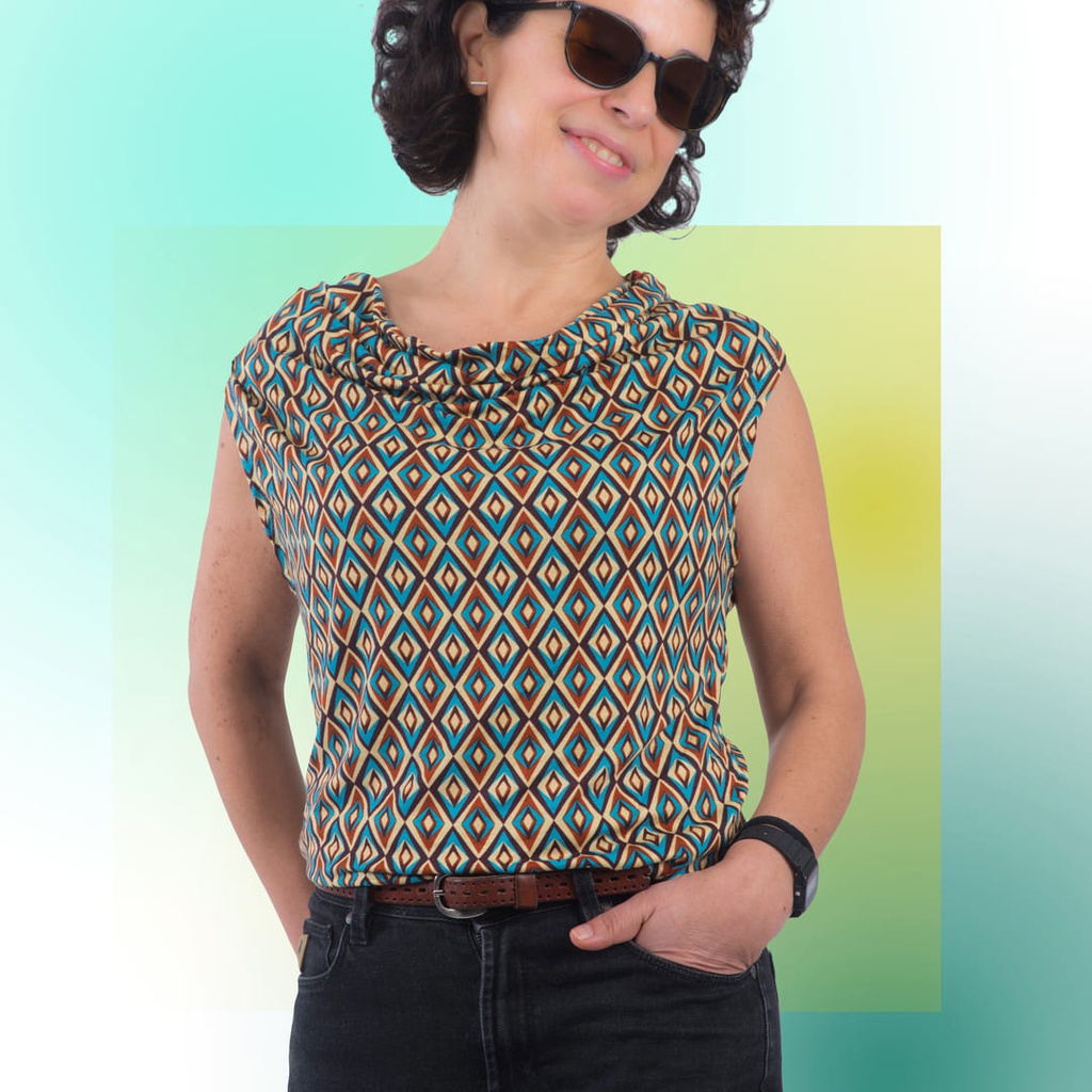 Camiseta cuello drapeado  Misr rombos retro