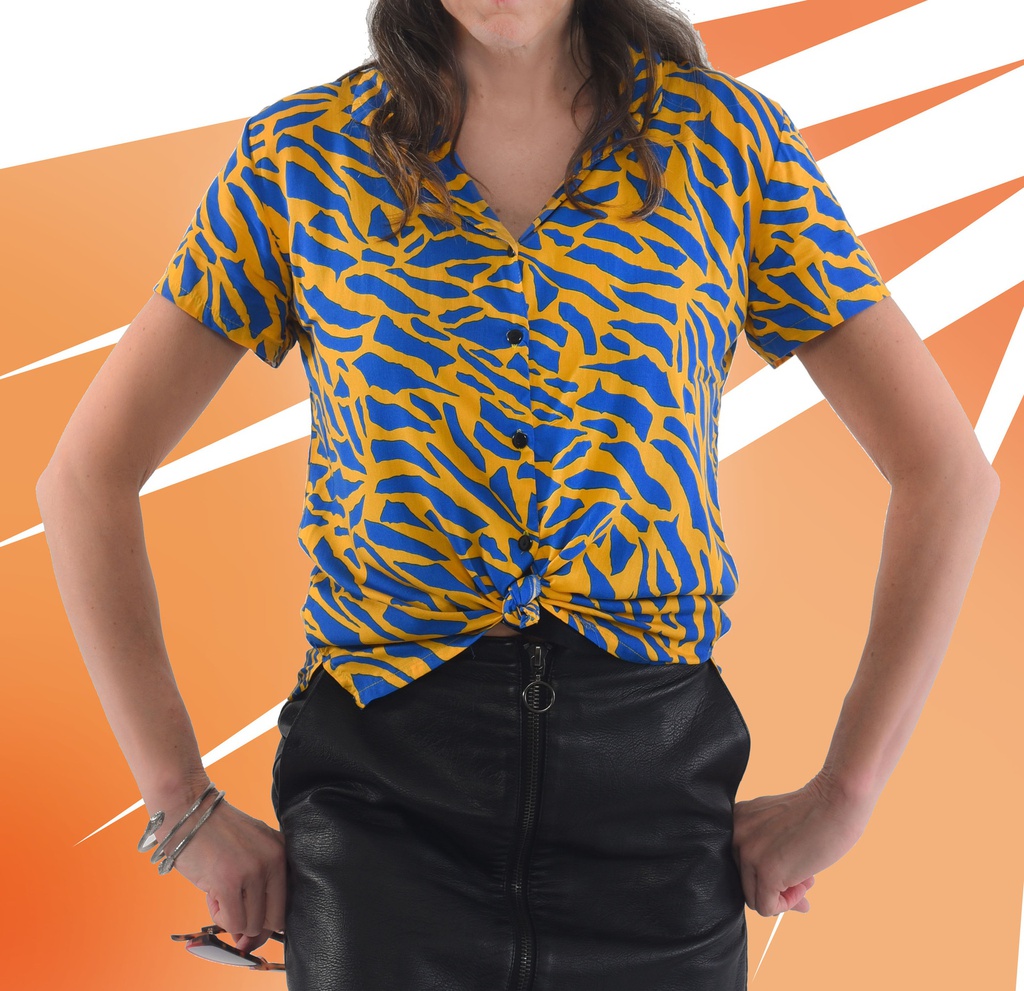 Camisa Song Kol animal print amarilla y azul