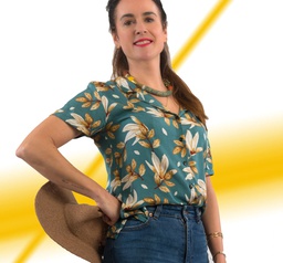 Camisa Song Kol turquesa hojas