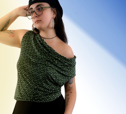 Camiseta cuello drapeado Misr flores verde
